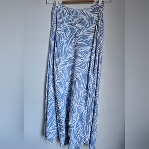 JAPNA Blue and White Foliage Patterned 💯 Rayon Faux Wrap Maxi Skirt